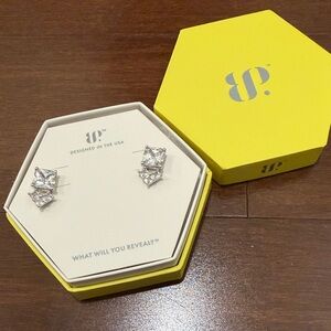 Emerald cut diamond CZ In rhodium Stud Earrings Rsp 7055